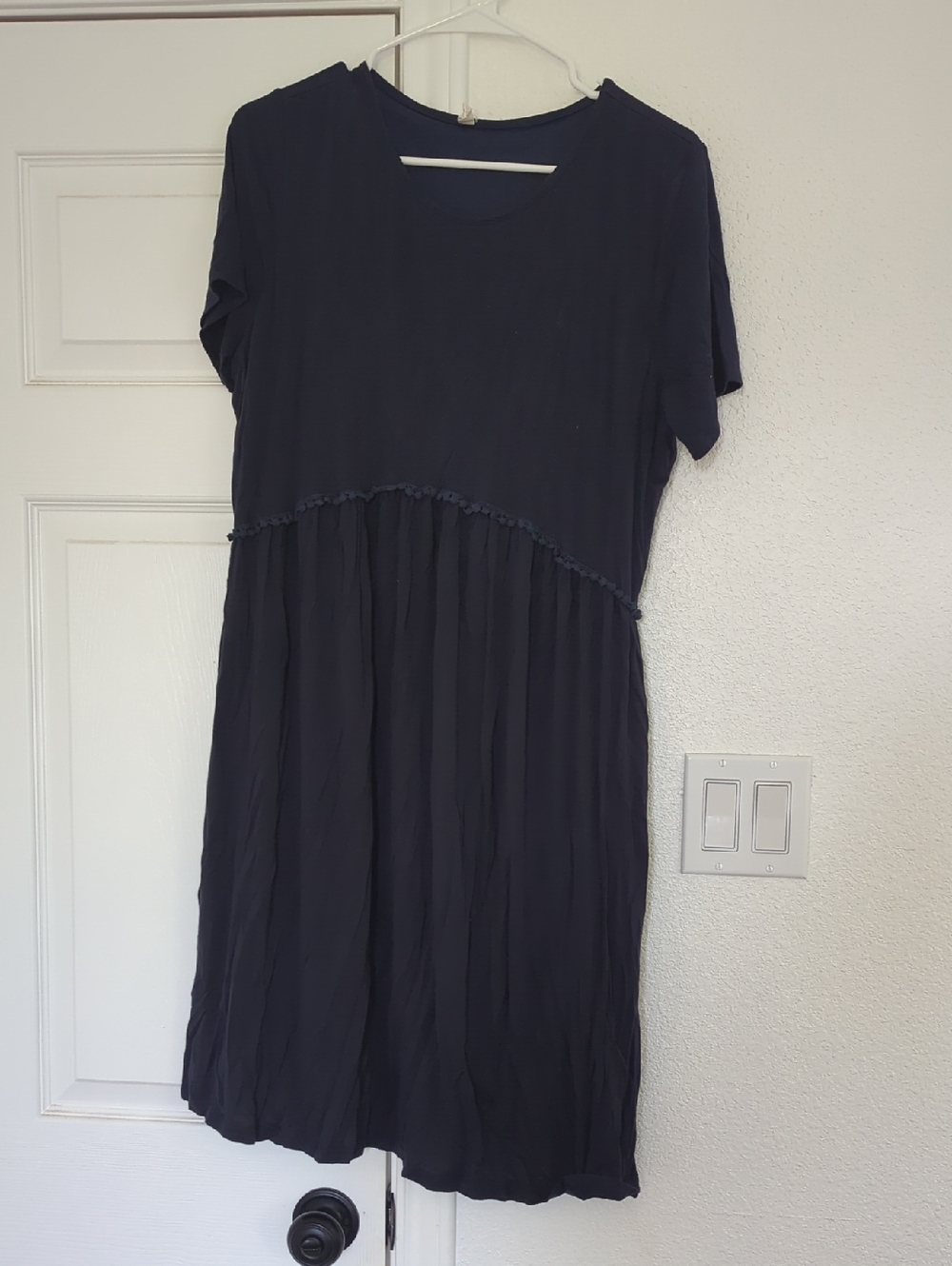 Pinkblush Navy Crochet Trim Maternity Shift Short Sleeve Midi Dress